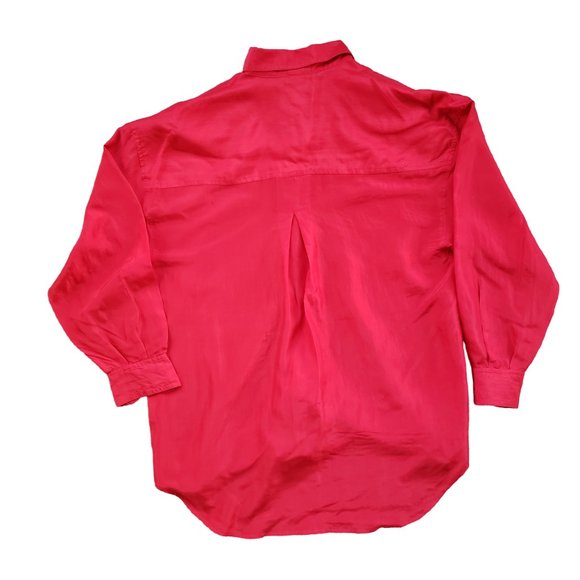 VINTAGE 80s Red Silk Blouse Women's XS - Picture 2 of 10